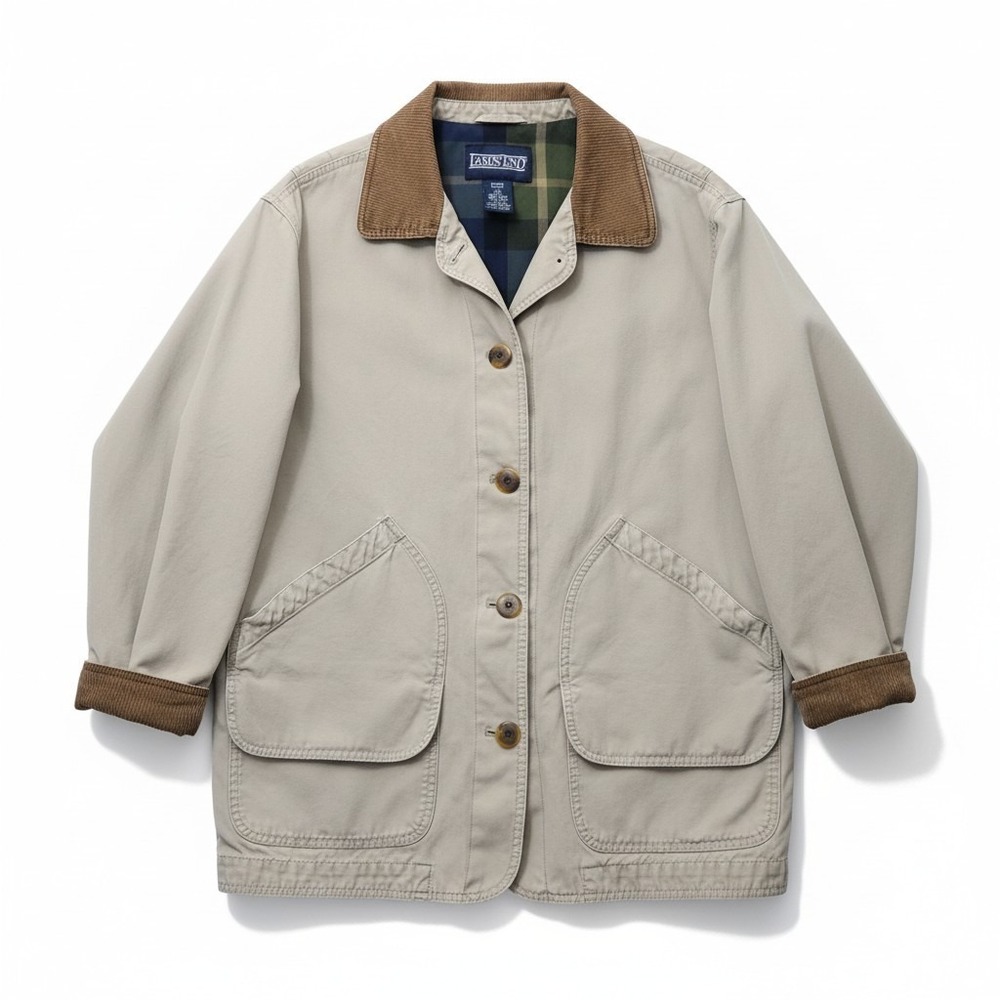 Lands' End Chore Coat Women Large Canvas Barn Field Flannel Lined Corduroy Tan - Picture 2 of 14